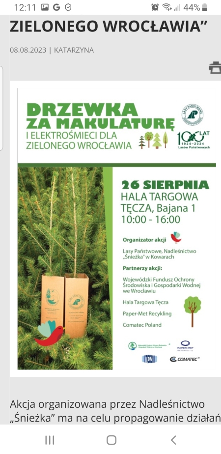 Drzewka za makulaturę i elektrośmieci dla zielonego Wrocławia – 26.08.2023 r.