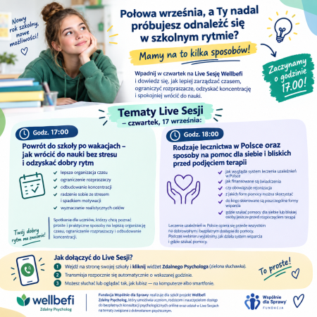 Wellbefi Zdalny Psycholog - Live Sesja - już w czwartek ''Powrót do szkoły po wakacjach''